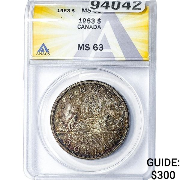 1963 Canada Silver Dollar ANACS MS63