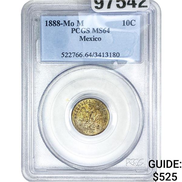 1888-Mo M Mexico Silver 10 Centavos PCGS MS64