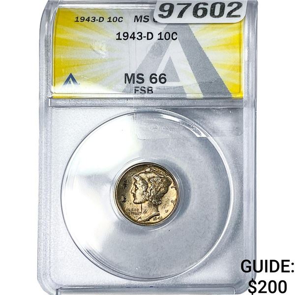 1943-D Mercury Silver Dime ANACS MS66 FSB