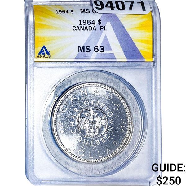 1964 Canada Silver Dollar PL ANACS MS63