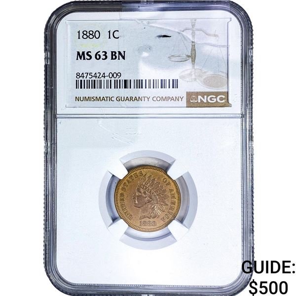 1880 Indian Head Cent NGC MS63 BN