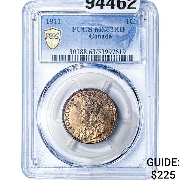 1911 Canada Bronze 1 Cent PCGS MS63 RD