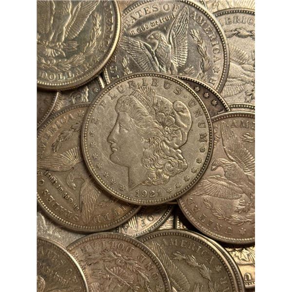 [20 coins] 1921 Morgan Silver Dollar Roll Ch Circ