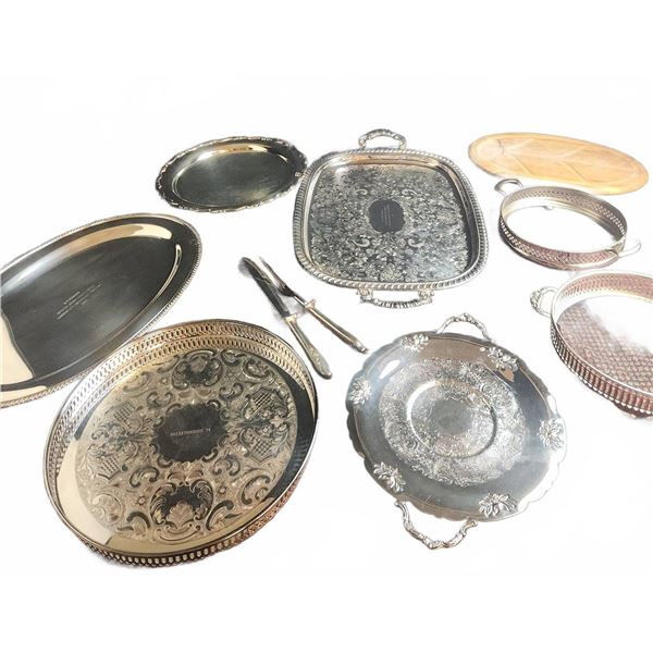 Silver Plate Trays, Servingware, and Carving Set