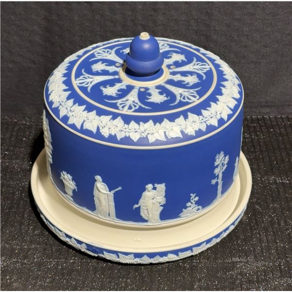 Samuel Lear 1884 Blue Jasperware Cheese Dish, Rare Piece