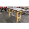 Image 2 : WOOD FRAME TABLE WITH STAINLESS STEEL TOP COVER APPROX 58"L X 26"D X 40"H