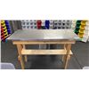 Image 1 : WOOD FRAME TABLE WITH STAINLESS STEEL TOP COVER APPROX 58"L X 26"D X 40"H