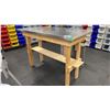 Image 2 : WOOD FRAME TABLE WITH STAINLESS STEEL TOP COVER APPROX 58"L X 26"D X 40"H