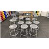 Image 1 : GROUP OF ASSORTED HEIGHT GREY METAL PADDED STOOLS APPROX 11, 6 WITH BACK RESTS