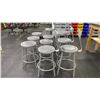 Image 3 : GROUP OF ASSORTED HEIGHT GREY METAL PADDED STOOLS APPROX 11, 6 WITH BACK RESTS