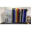 Image 1 : 3 SECTIONS OF GREY METAL ADJUSTABLE STORAGE BIN SHELVING WITH ASSORTED ULINE BINS- EACH SECTION
