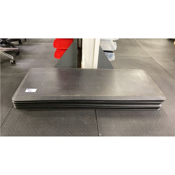GROUP OF 8 BLACK ANTI FATIGUE FLOOR MATS, APPROX 60" X 24"