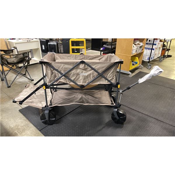 ULINE S-26110T, 2 TIER FOLDABLE UTILITY WAGON WITH ALL TERRAIN WHEELS *COLOR TAN*