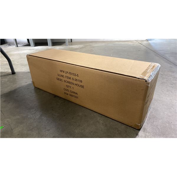 ULINE S-26109 12' X 12' SCREEN HOUSE WITH SOLID FABRIC TOP, MESH WALLS & 2 ZIP DOORS *IN BOX*