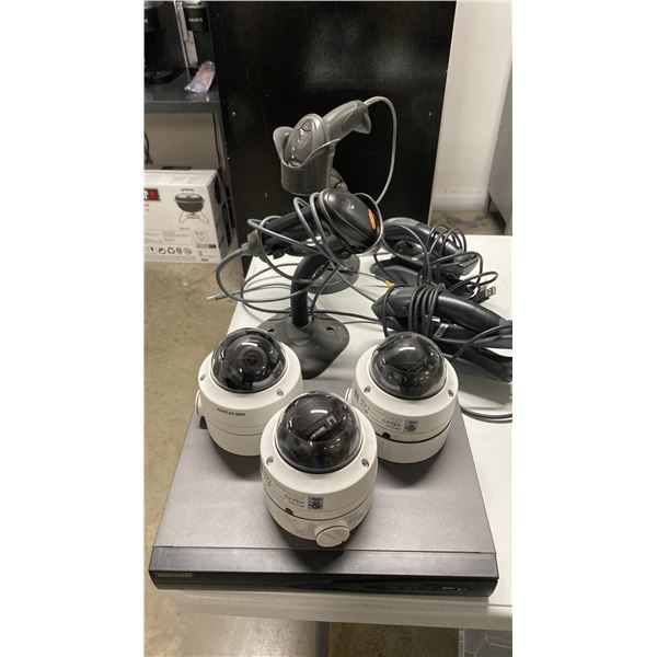 4 ASSORTED RETAIL SCANNERS & 3 HIKVISION NETWORK SECURITY CAMERAS
