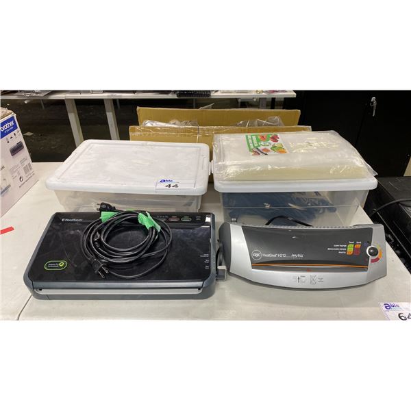 FOODSAVER VACUUM SEALING SYSTEM, GBC HEATSEAL H212 THERMAL POUCH LAMINATOR & ASSORTED ACCESSORIES