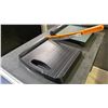 Image 4 : GREY METAL TABLE, ULINE SMALL PACKAGING ROLLER UNIT & 2 PAPER CUTTERS