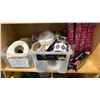 Image 8 : LIGHT WOOD/ GREY BASE BOOKSHELF WITH ASSORTED CANNABIS PRODUCTS- OIL PENS, ROLLING TRAYS, LABELS,