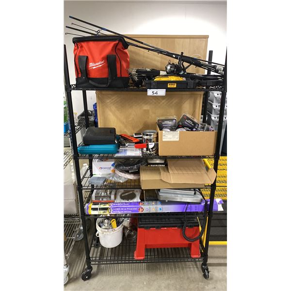 BLACK MOBILE METRO STYLE RACK WITH ASSORTED TOOL/HARDWARE CONTENTS
