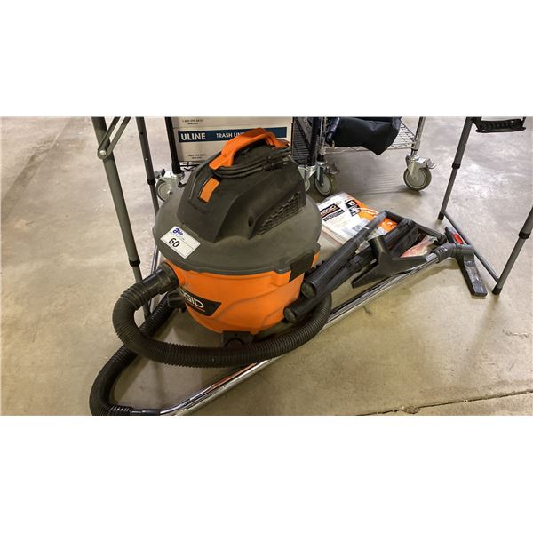 RIDGID HD09001, 9 GALLON WET/DRY SHOP VAC WITH BAGS & ATTACHMENT