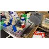 Image 7 : 2 WHITE ADJUSTABLE HEIGHT TABLES WITH ASSORTED OFFICE/SHIPPING SUPPLIES INCLUDING TAPE DISPENSERS,