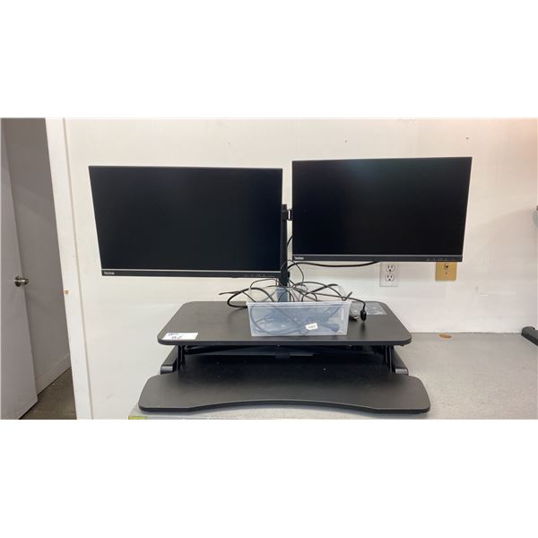 2 LENOVO THINKVISION MONITORS ON VIVO DUAL SCREEN DESK RISER