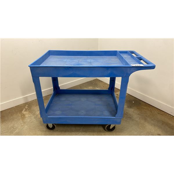 ULINE BLUE 2 TIER PLASTIC UTILITY CART APPROX 45"L X 25"D X 33"H