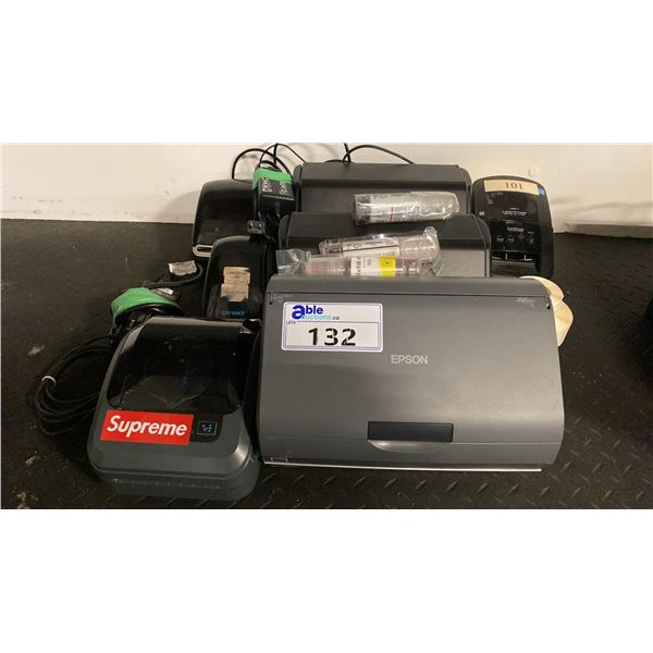 GROUP OF ASSORTED LABEL PRINTERS, LABELS & INK