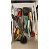 Image 10 : CONTENTS OF CORNER OF KITCHEN- ASSORTED DISHES, POTS PANS, MICROWAVE, WATER COOLER, COFFEE MAKERS,