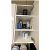 Image 9 : CONTENTS OF CORNER OF KITCHEN- ASSORTED DISHES, POTS PANS, MICROWAVE, WATER COOLER, COFFEE MAKERS,