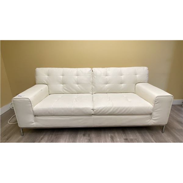 WHITE LEATHER WITH CHROME CONTEMPORARY SOFA