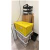 Image 1 : 3 PLASTIC STORAGE BINS OF ASSORTED SEASONAL DECORATIONS & CHRISTMAS TREE