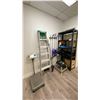 Image 1 : BLACK METAL SHELF, LADDER, STEP STOOL, ULINE SCALE, BOLT CUTTERS, SWIFFERS, BROOMS, CATEGORY 5E