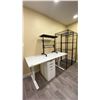 Image 1 : WHITE ADJUSTABLE HEIGHT DESK WITH 4 DRAWER FILING CABINET & BLACK MOBILE ADJUSTABLE LAPTOP DESK,