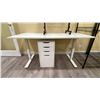 Image 2 : WHITE ADJUSTABLE HEIGHT DESK WITH 4 DRAWER FILING CABINET & BLACK MOBILE ADJUSTABLE LAPTOP DESK,