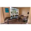 Image 1 : LARGE BLACK DINING TABLE, ASSORTED PLANTS, ADJUSTABLE HEIGHT DESK/TABLE, LAMP & SMALL MOBILE