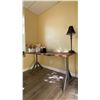 Image 4 : LARGE BLACK DINING TABLE, ASSORTED PLANTS, ADJUSTABLE HEIGHT DESK/TABLE, LAMP & SMALL MOBILE