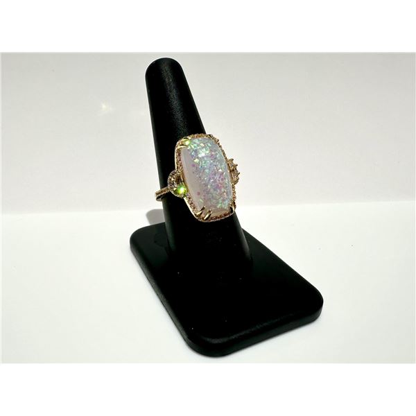 Amazing 11.75 Ct Simulated Color Play Rainbow Opal Ring