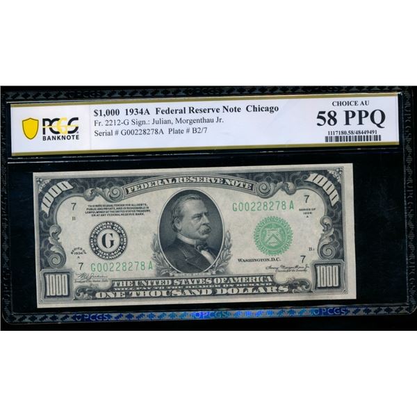 1934A $1000 Chicago FRN PCGS 58PPQ