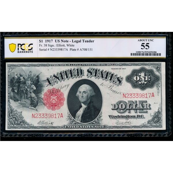 1917 $1 Legal Tender Note PCGS 55