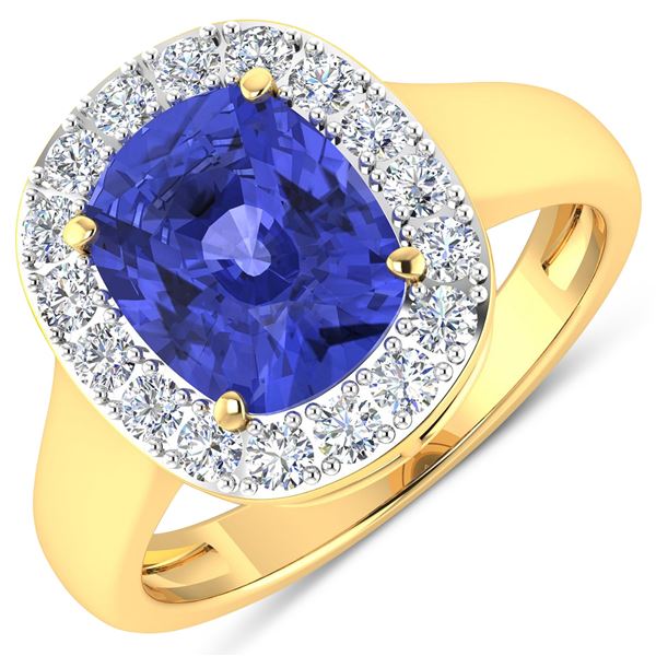14KT Yellow Gold 2.9ct Tanzanite and Diamond Ring