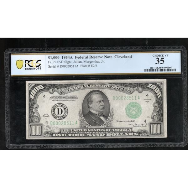 1934A $1000 Cleveland FRN PCGS 35