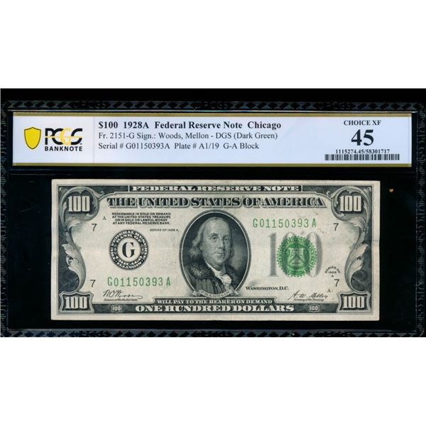 1928A $100 Chicago FRN PCGS 45