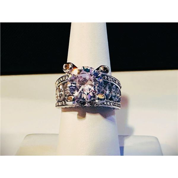 Sparkling White Gold Plate 4.5 Ct Simulated Diamond Ring