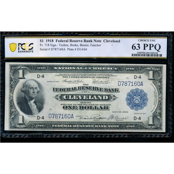 1918 $1 Cleveland FRBN PCGS 63PPQ