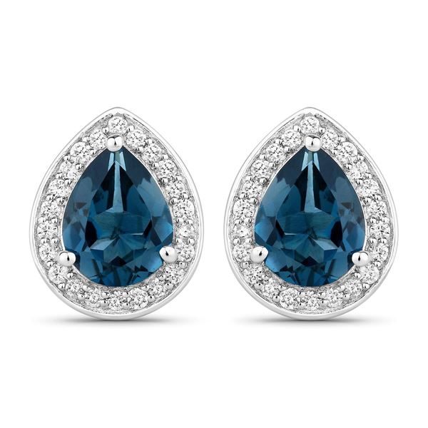 Plated Rhodium 2.30ctw London Blue Topaz and Lab Diamond Earrings