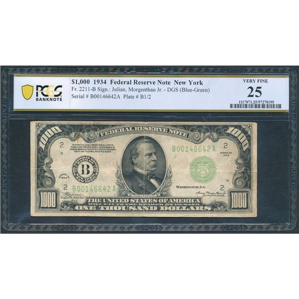 1934 $1000 New York FRN PCGS 25