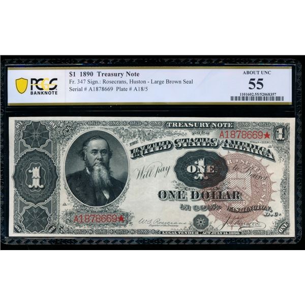 1890 $1 Treasury Note PCGS 55