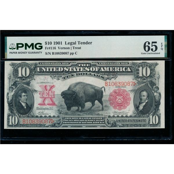 1901 $10 Bison Legal Tender Note PMG 65EPQ