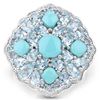 Image 3 : Plated Rhodium 1.87ctw Turquoise and Blue Topaz Ring